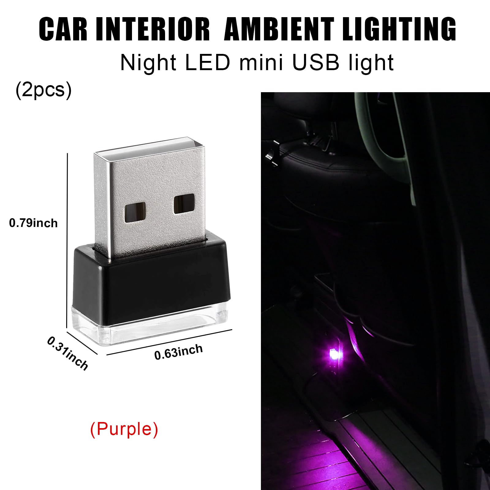 2 PCS USB LED Car Interior Atmosphere Lamp Portable Mini LED Night Light Plug-in USB Interface Trunk Ambient — view 2