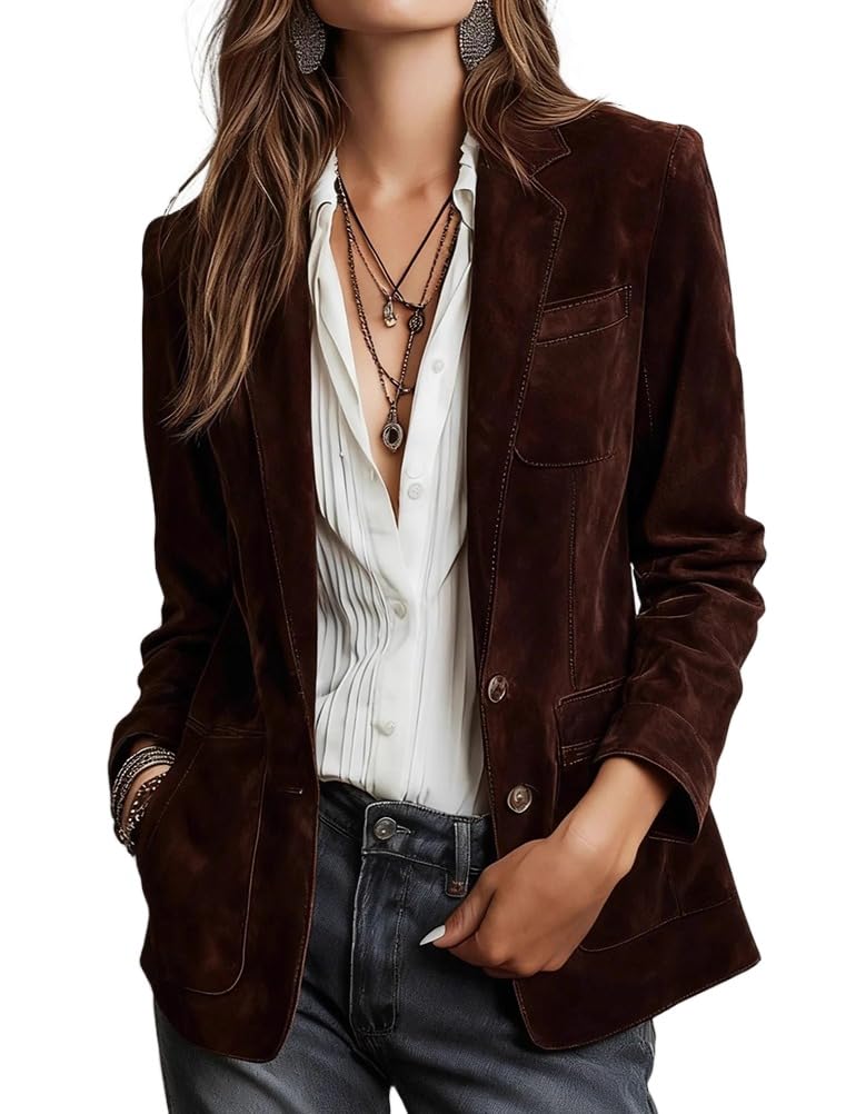 Kinghua Suede Jacket Women Fall Winter Casual Dressy Notch Lapel Blazer Jakcets Coats Business Work Clothes