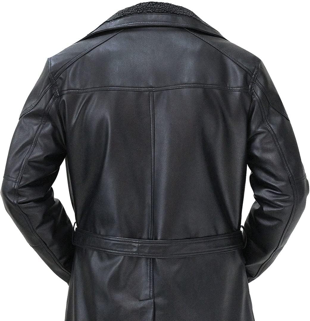 Ryan Gosling Runner 2049 Leather Coat - Mens Black Trench Leather Fur Coat Jackets - Blade Officer k Black Real Leather Coat