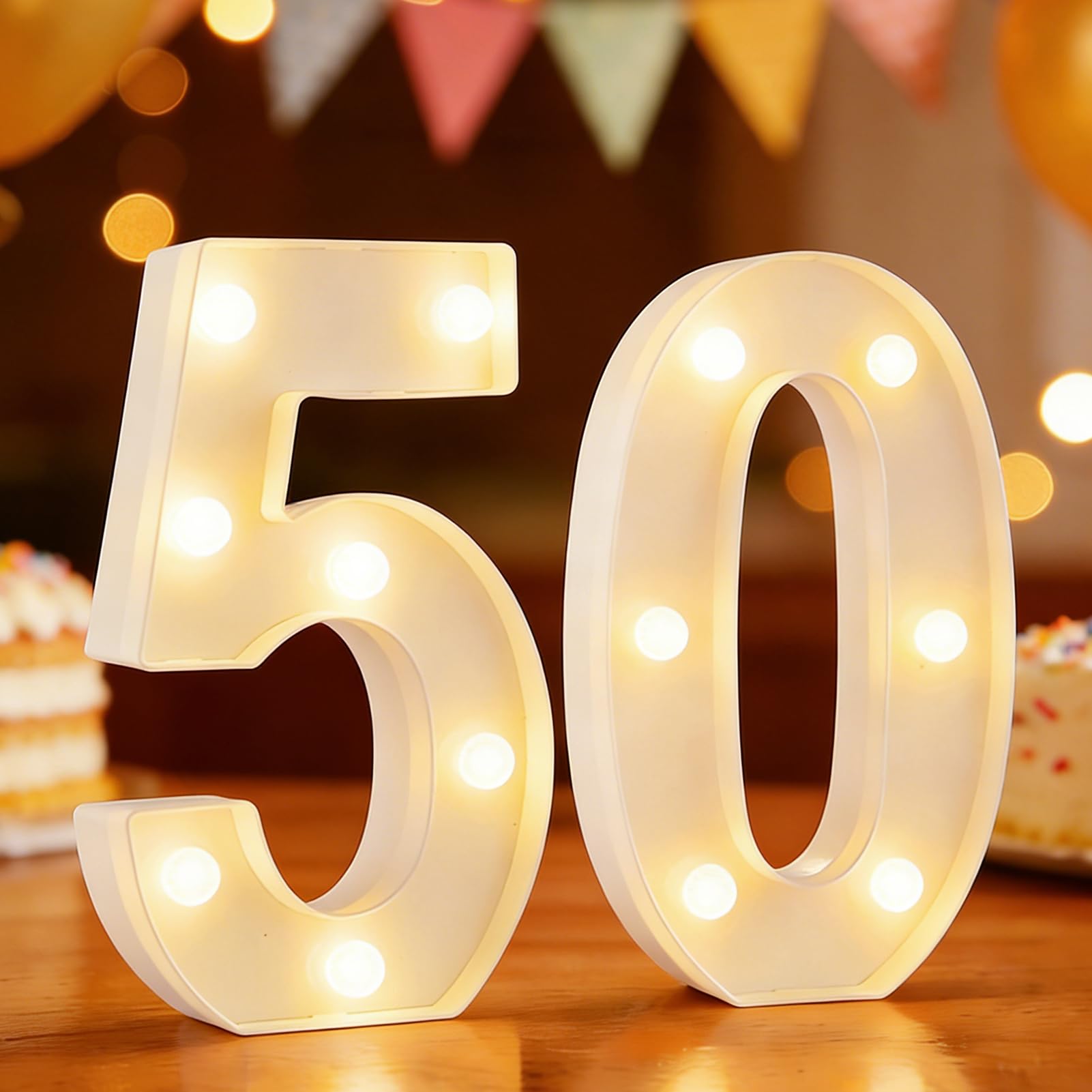 LED Light Up Numbers, Cool & Warm Light up Numbers for 50th Birthday Decorations, LED Number Lights for Wedding Anniversary Grad Home Bedroom Table Party Decor (50)