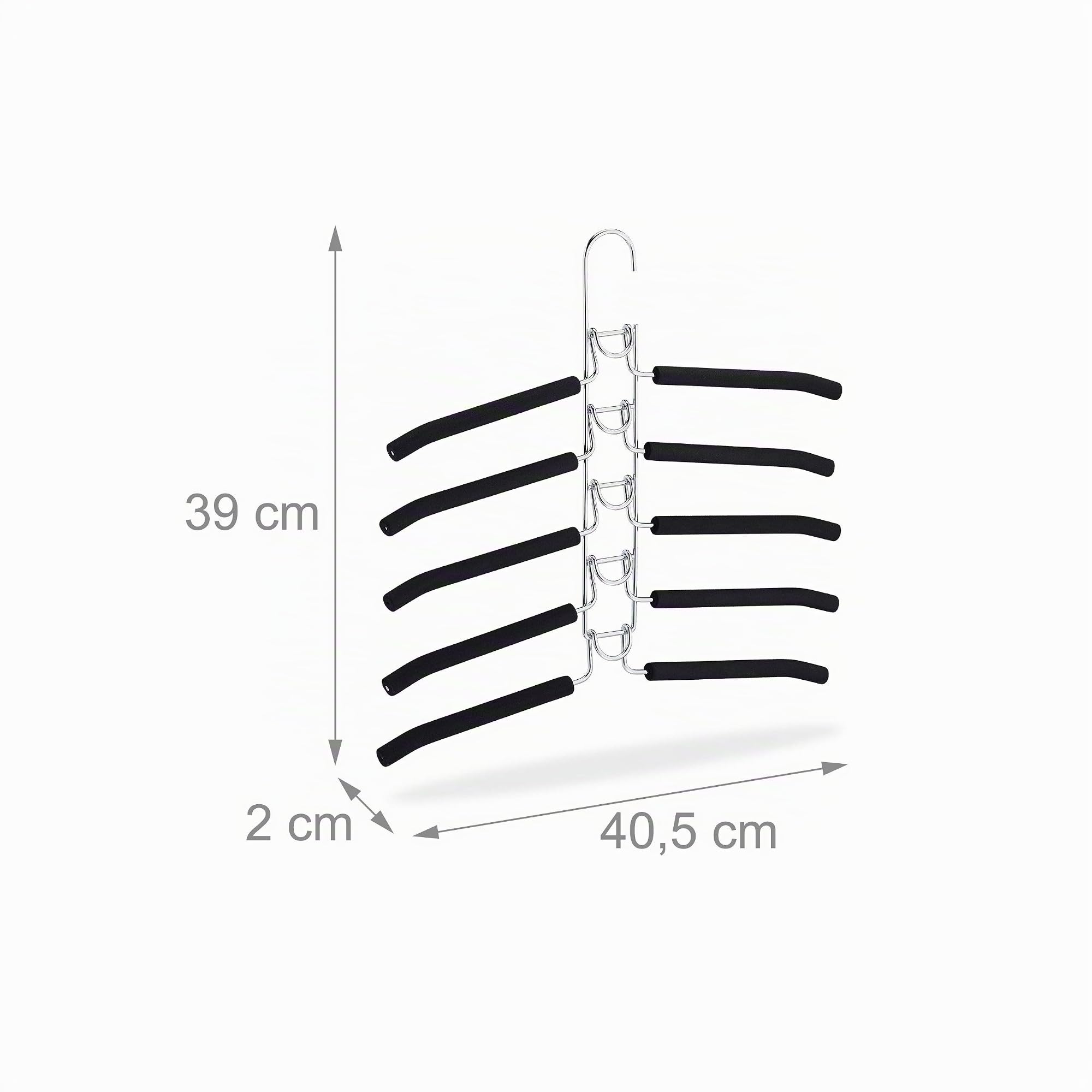 Relaxdays Cintre Multiple, Lot de 3, Porte-Pantalons 5 en 1, Gain de Place, antidérapant, Armoire, argenté/Noir