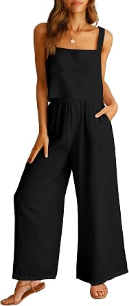 ANRABESS Womens 2 Piece Outfits Linen Pants Jumpsuit Matching Lounge Set Casual Summer Beach Vacation Trendy Clothes