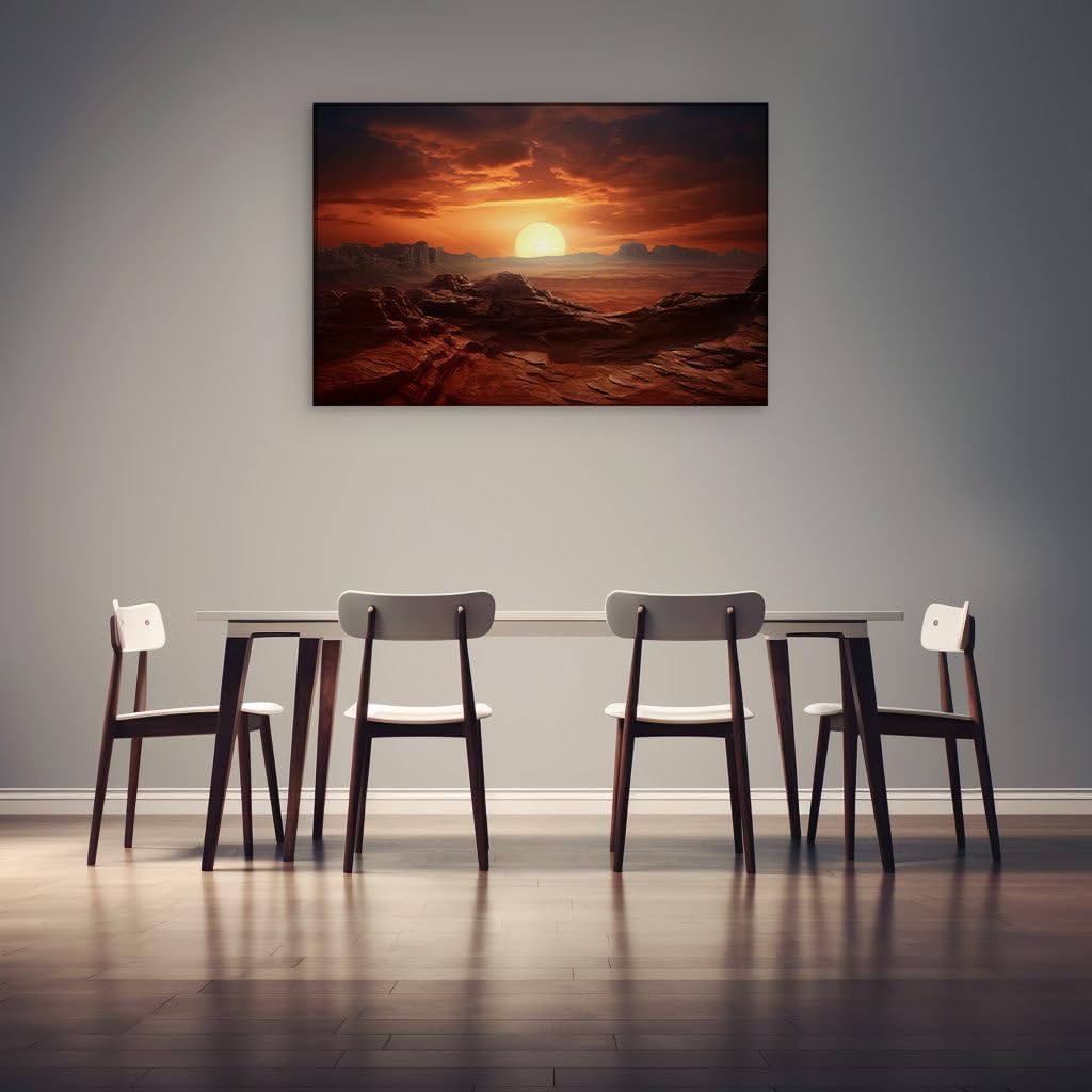Canvas for Living room. Desert Expanse Beneath a Deep Sky Musing with Sunlit Warmth and Rocky Monoliths, 27 x 18 inch Canvas Wall Art - Modern Home Decor
