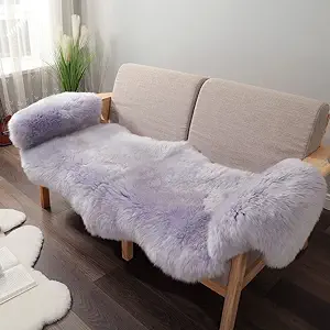 Premium Genuine Fur Sheepskin Rug Real Australia Sheepskin Natural Luxury Fluffy Lambskin Fur Area Rug Seat Covers for Kids Bedroom Sofa Chair Cover (Light Purple, Double Pelt/2ft x 6ft)