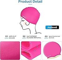 Vista 2 de Paquete de 2 gorros de natación para niños y niñas, unisex, de silicona, para niños de 4 a 12 años, ajuste cómodo para cabello largo y cabello corto