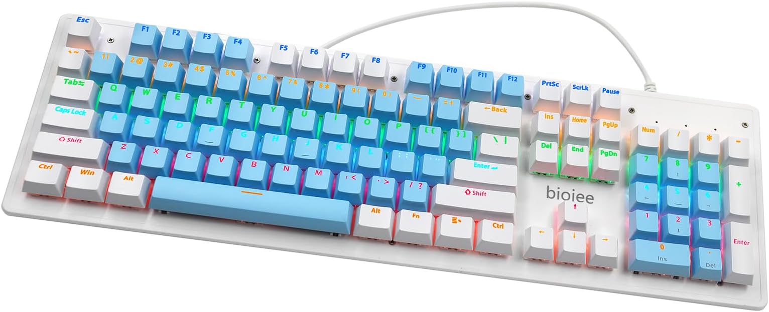 Wired 104-Key Real Mechanical Gaming Keyboard Rainbow Backlit Keyboard For Windows PC Laptop for Game and Office
