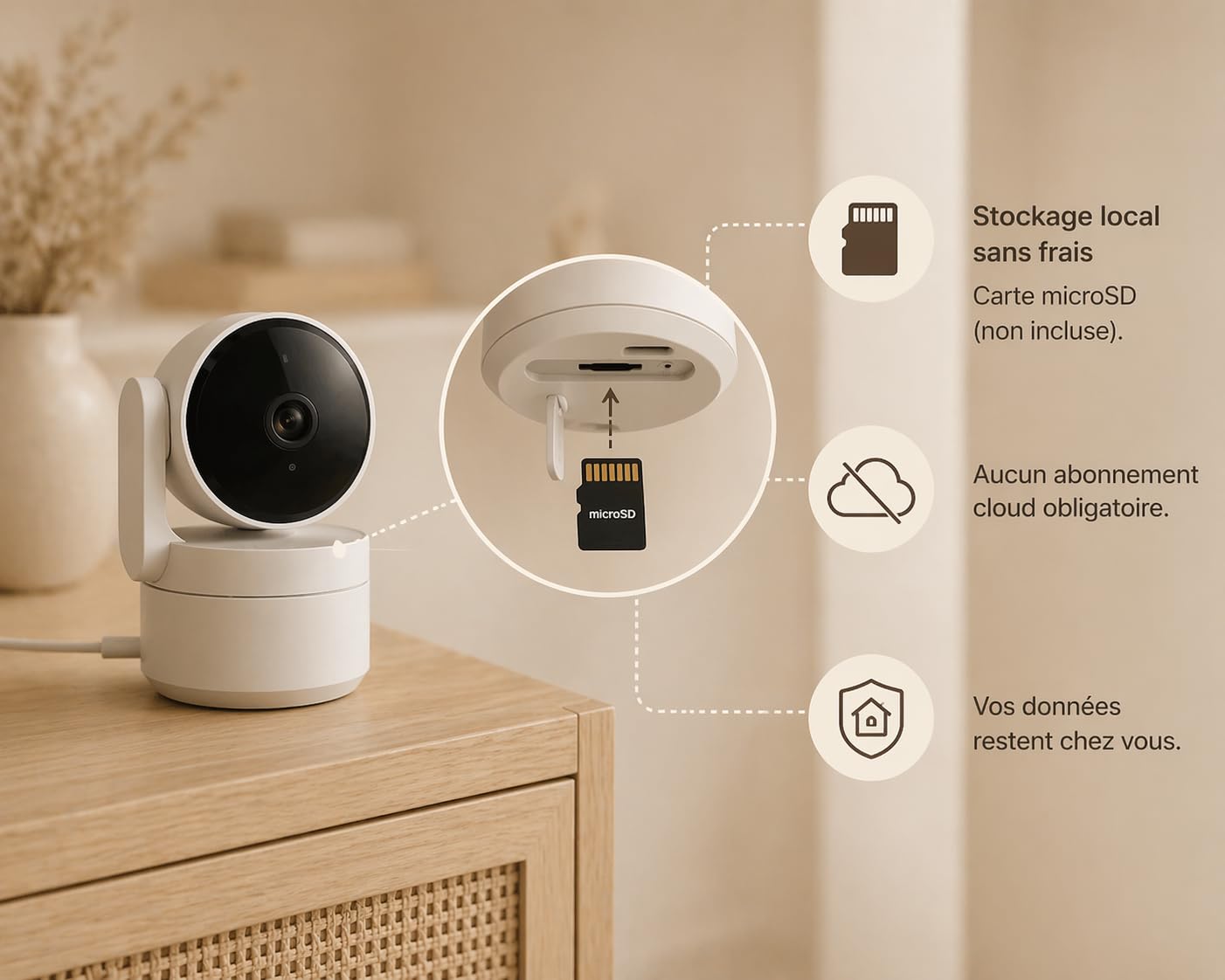 Daewoo - Telecamera interna rotante IP506P, Full HD 4K, WiFi, modalità privacy, rilevamento del movimento, visione notturna, sistema audio bidirezionale, monitoraggio del movimento