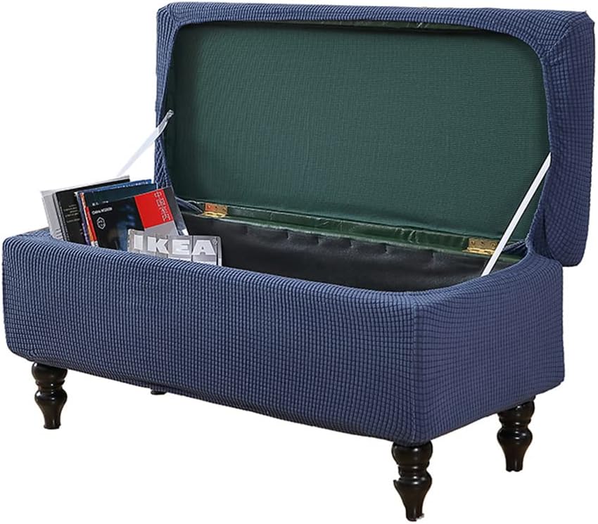 MaiYu-My Rectangle Storage Ottoman Covers Plain Color Stretch Foot Stool Cover Anti-Dust Polar Fleece Footrest Seat Slipcovers Protector (S 45-75cm,Navy)