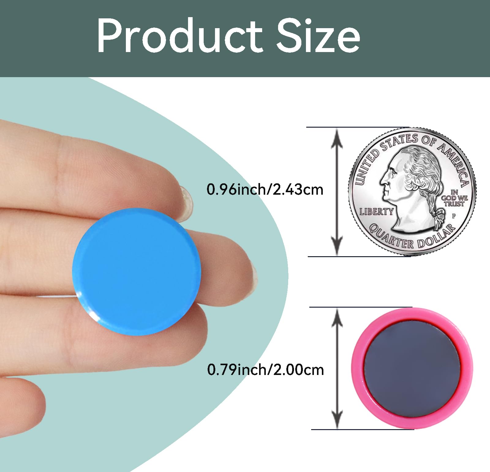 DUJEQM 100 Pcs Fridge Magnets - Small Round Strong Magnet, Heavy Duty Mini Whiteboard Magnets for Notice Board, Refrigerator, Office, School & Crafts - Decorative Cute Magnets for Fridge in 5 Colours - Image 3
