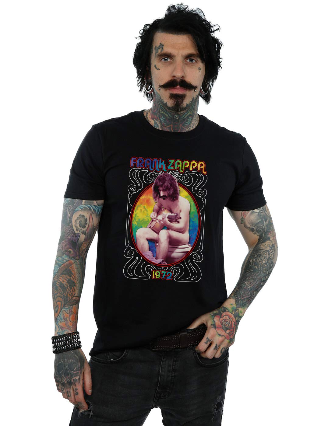 Absolute Cult Men's Black Frank Zappa Toilet 1972 T-Shirt XX-Large