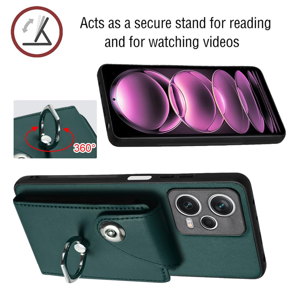 Custodia per telefono per Xiaomi Redmi Note 12 Pro+5G Custodia a portafoglio con anello a 360 gradi Stand Slot per carte per uomo donna antiurto in pelle premium protettiva sottile cover per
