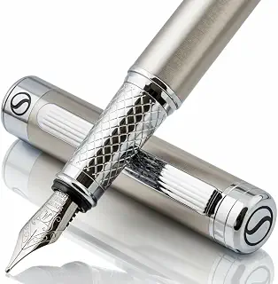 Scriveiner ステンレス鋼万年筆 - 驚くべき高級ペン鋼仕上げ、シュミット鋼ペン先 （中）、男性＆女性、プロフェッショナル、エグゼクティブオフィスのための最高のペン ギフトセット、素晴らしいデザイナーペン