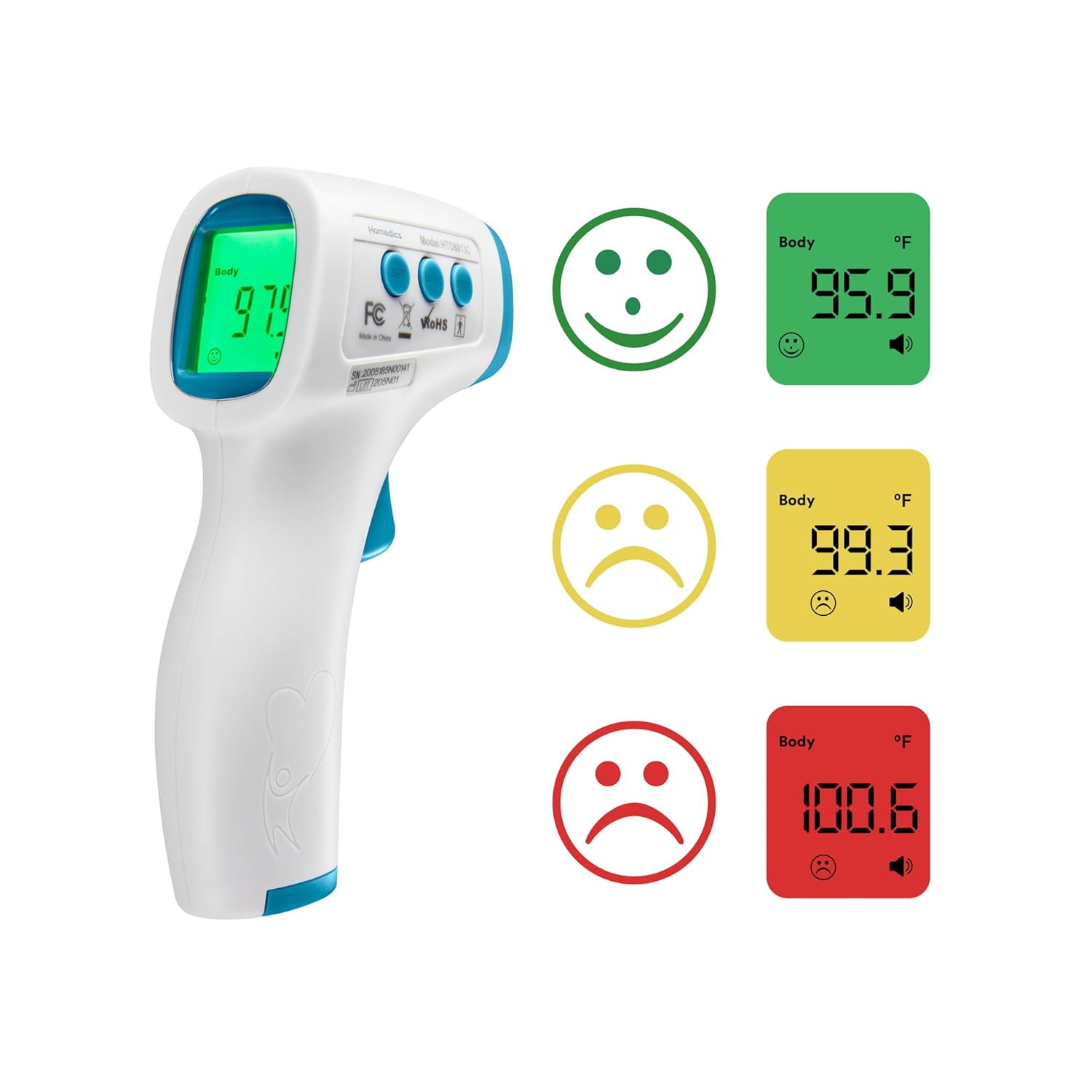 HoMedics Non-Contact Infrared Forehead Thermometer Clinically Proven Fast Accurate Results High-Fever Alert with 4-in-1 Readings