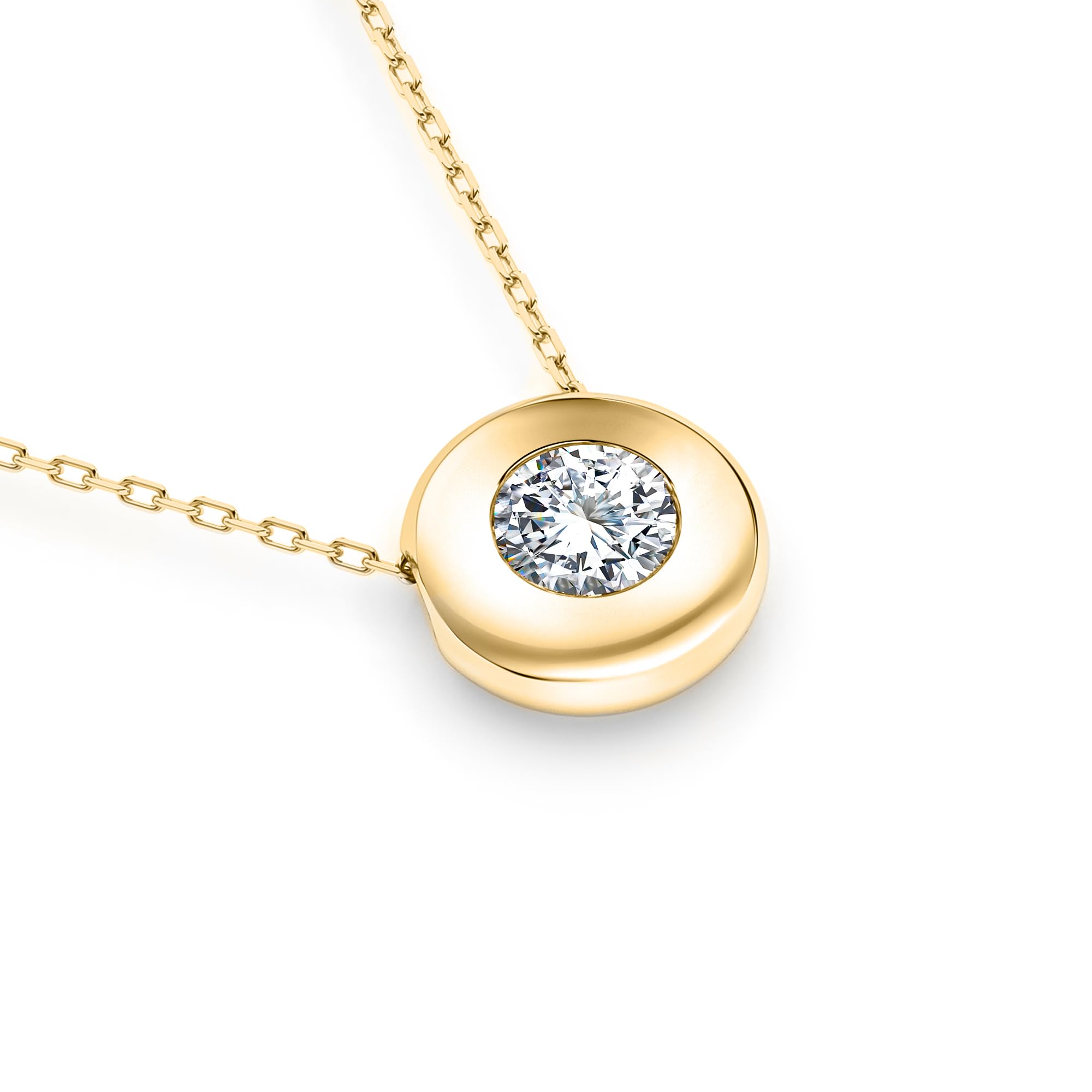 EDELIND Collana Punto Luce Donna con Diamante 0.15 ct in Oro 14k - Ciondolo Design a Disco - Catenina Forzatina, Lunghezza Regolabile