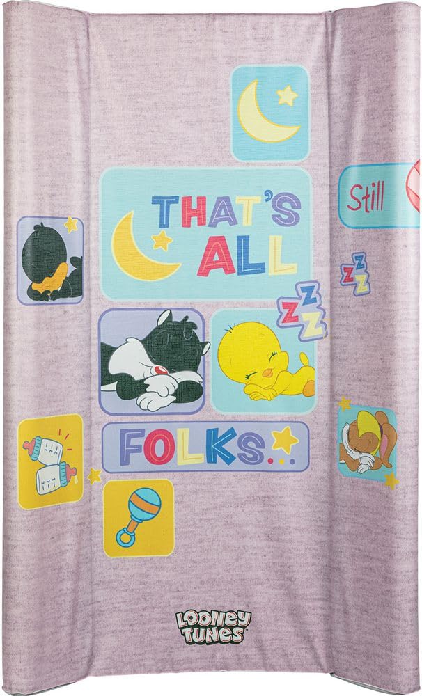 Warner Bros Looney Tunes piano cambio con sponde e grafiche di Titti e Silvestro, materassino fasciatoio da tavolo per bambini, misure 81x50x9,5 cm