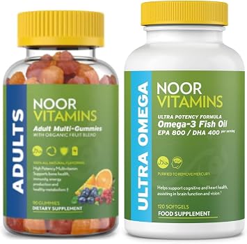 Noor Vitamins Halal Vitamins Adult Bundle - Multivitamin Gummies and Ultra Omega 3
