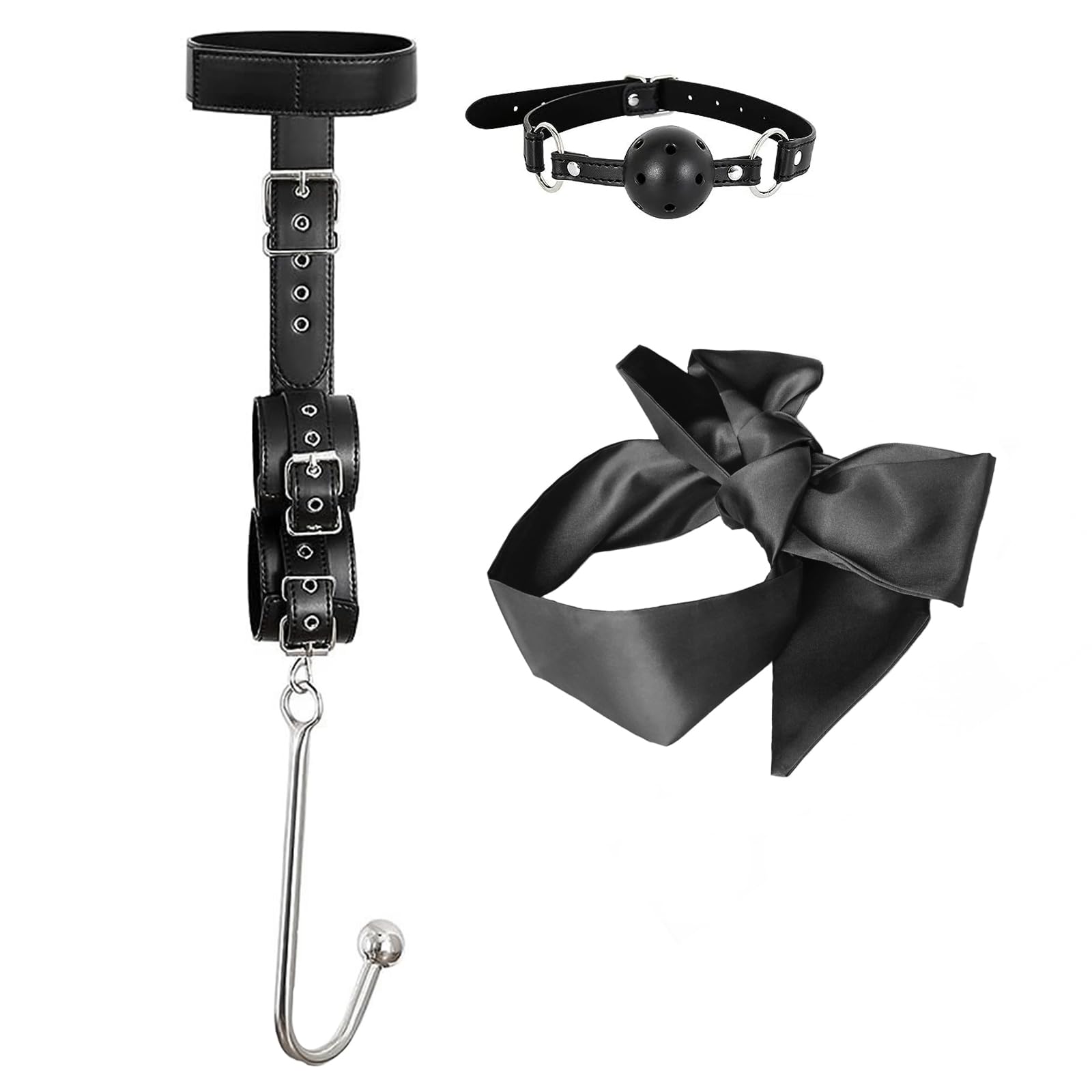 BDSM Bondage le Dos avec et Accessoires de Bondage Réglables,crochet anal bouchon buccal masque pour les yeux,Sex Toys Erotiques Set Adultes Toy