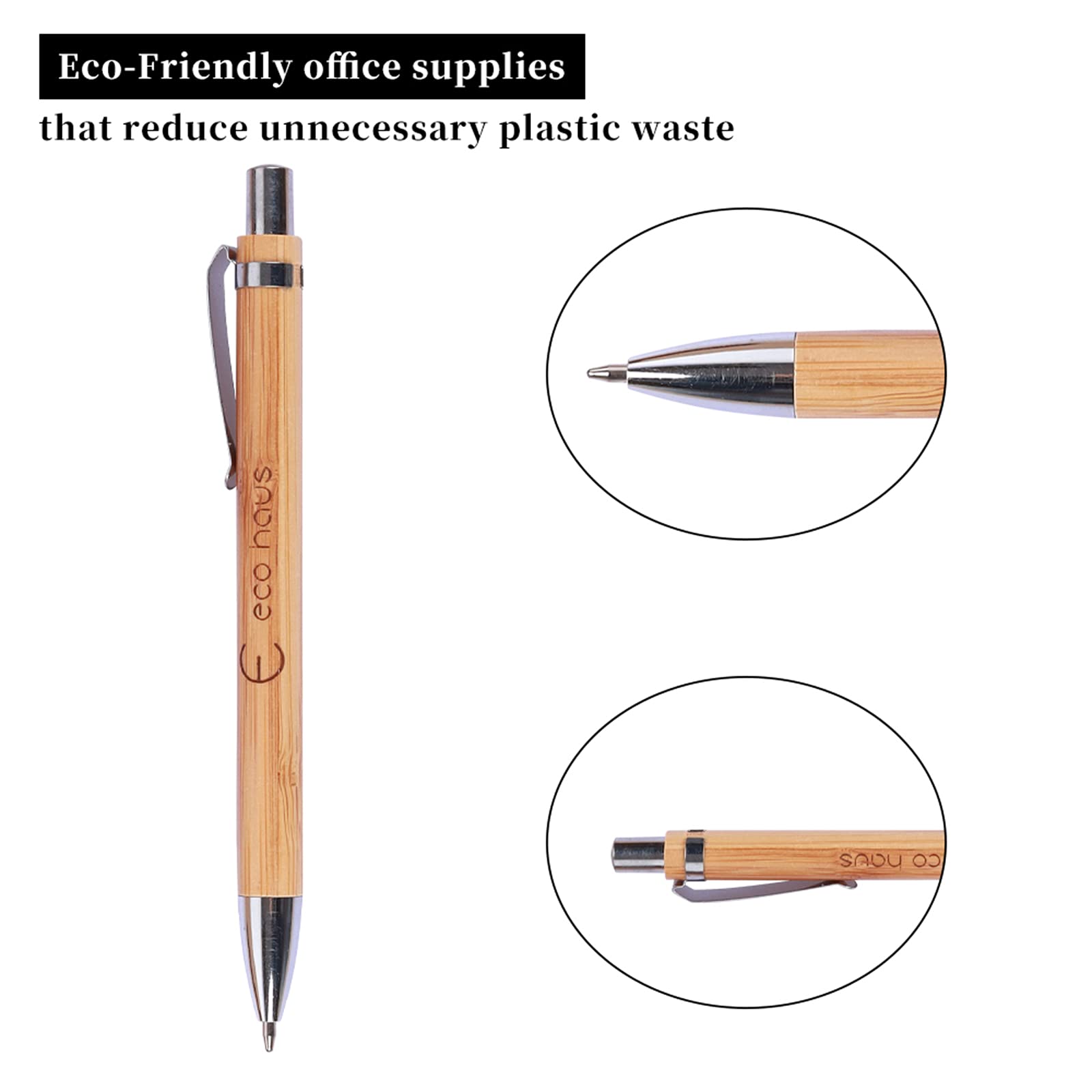 Amazon | Eco-Haus 竹製持続可能な格納式ボールペン 10本 再利用
