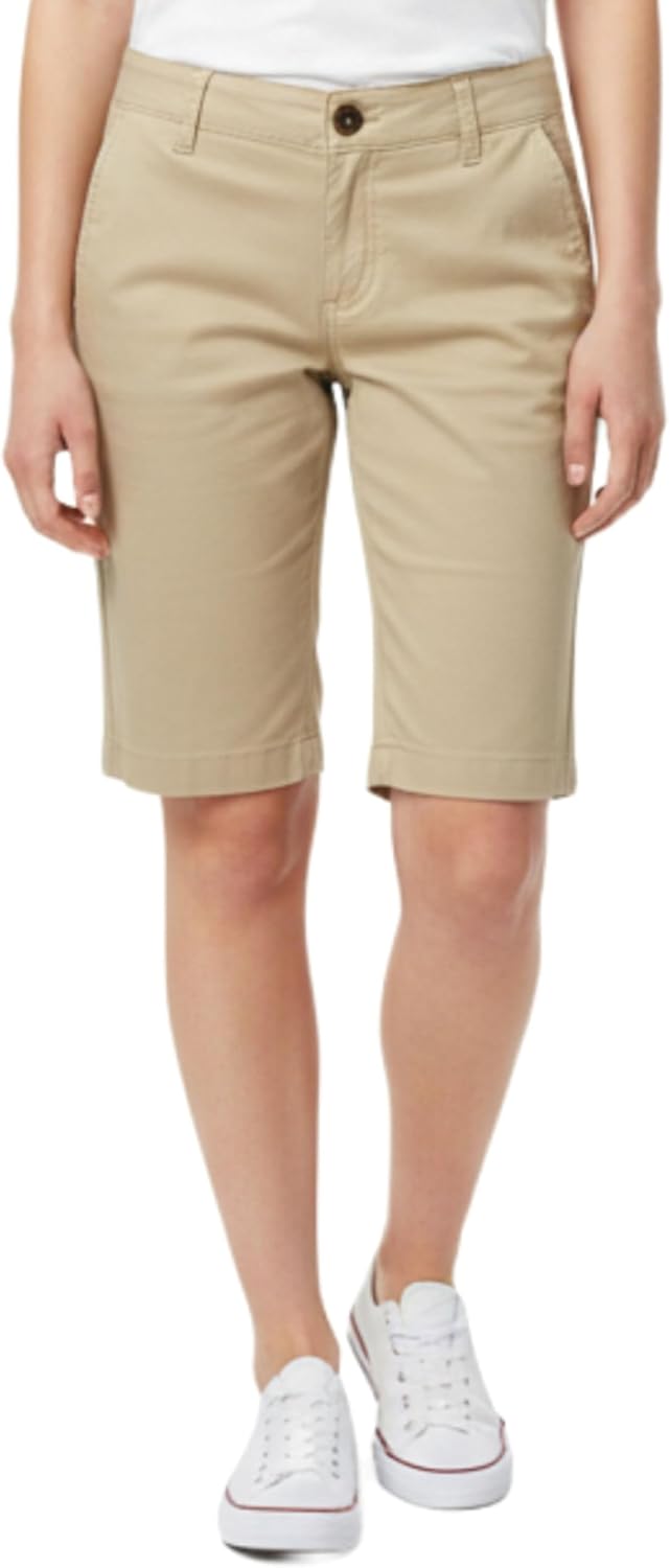 French Toast Women's Teen and Juniors' Stretch Twill Bermuda Shorts 14 Khaki Beige