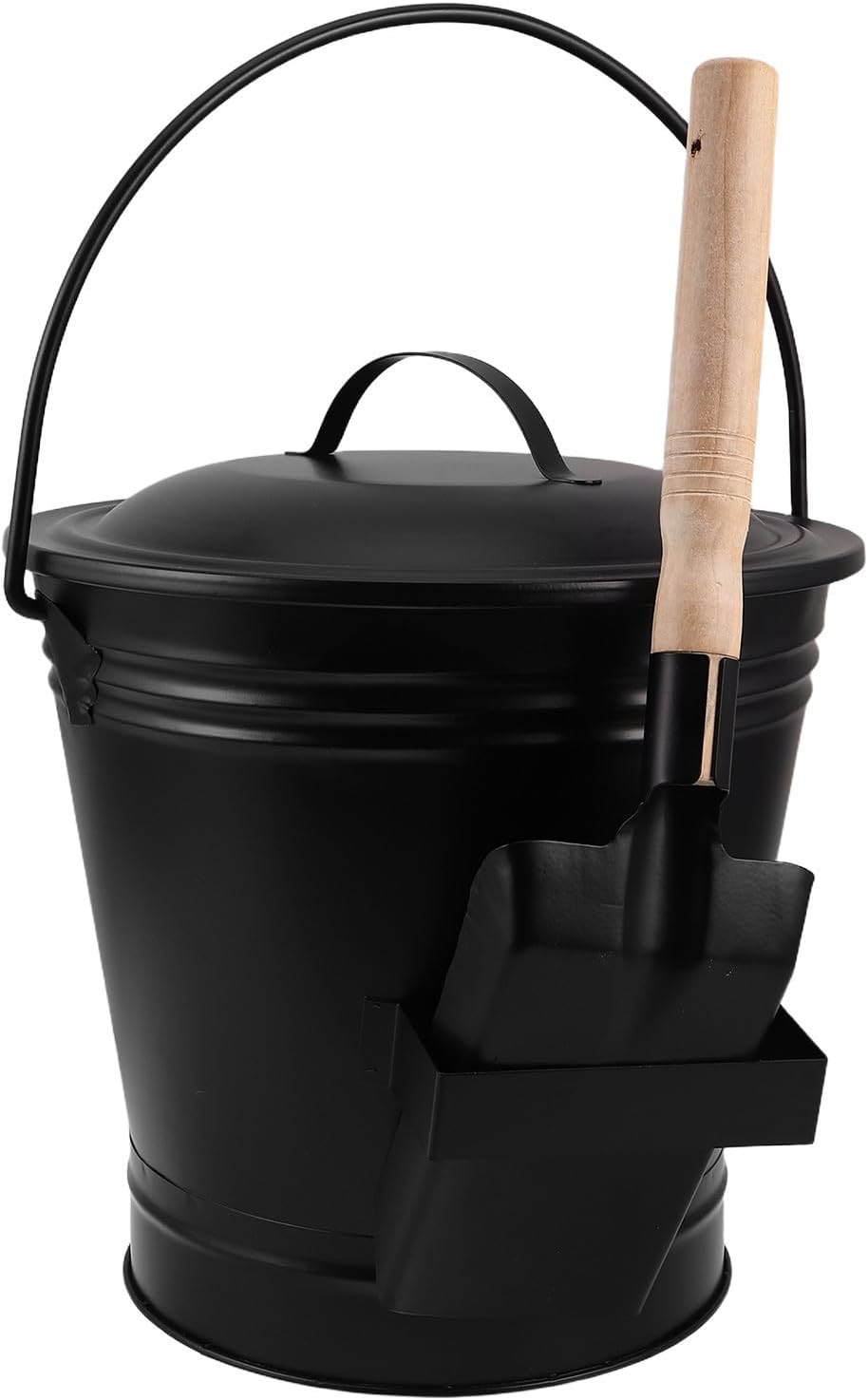 Fireplace Tool Kit with Ash Scoop Shovel and Bucket, Black Iron Wood Set