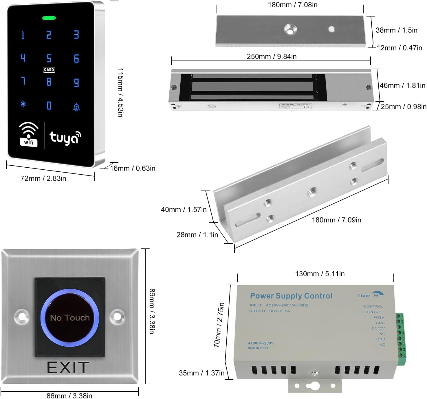 WiFi TUYA Security Access System Kit with Waterproof RFID Keypad Door Lock, App,Smart Remote Door Opener, 600-pound Electric Magnetic Lock + U, Sensor Switch, Doorbell (Frameless Glass Doors) 10 617YCV0BCvL. AC SL1500