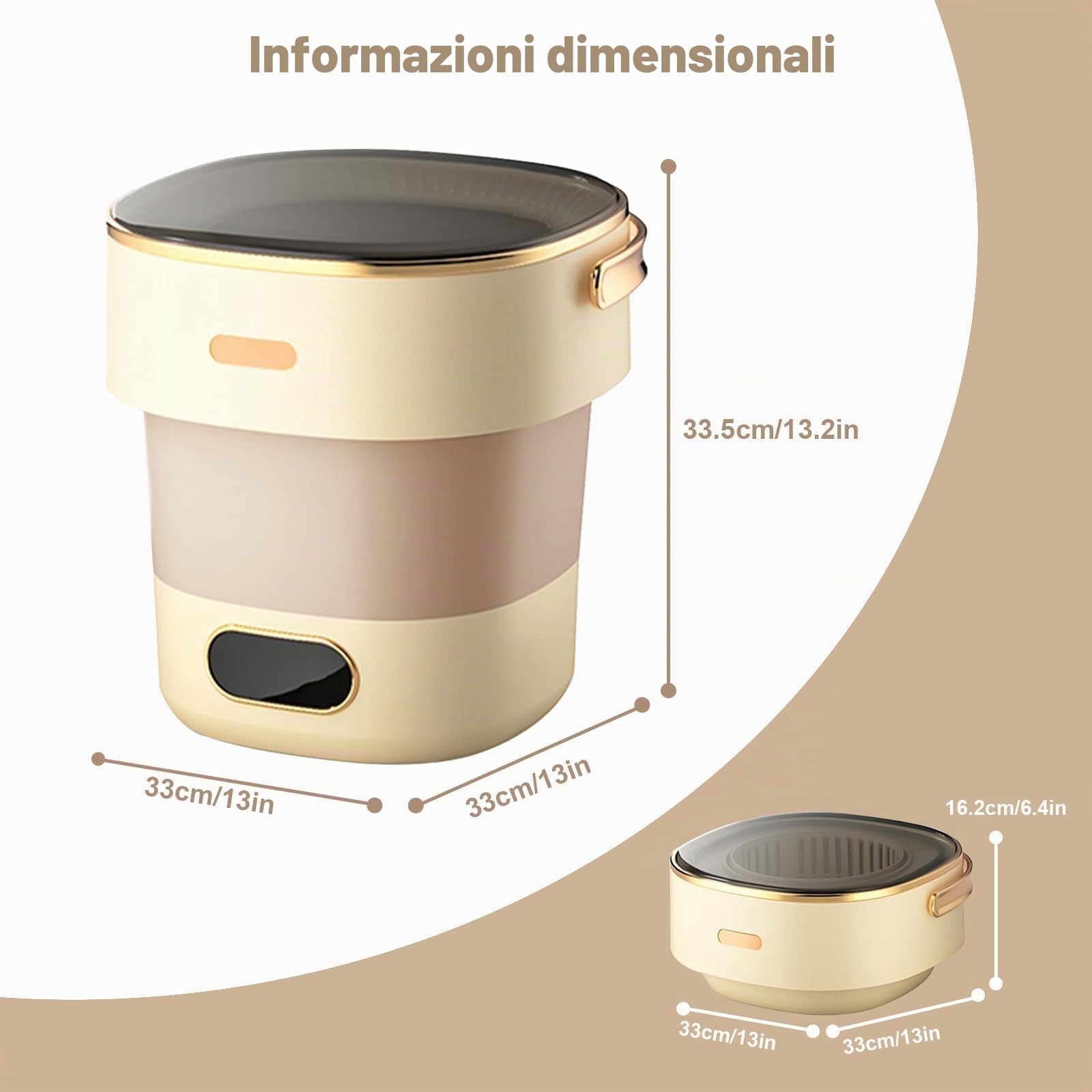 Lavatrice Portatile 13L Pieghevole con Centrifuga, Mini Lavatrice Automatica con 3 Modalità di Pulizia per Biancheria Intima, Vestiti Neonati, Calze, Campeggio e Viaggi, Spina UE, Grigio Bian