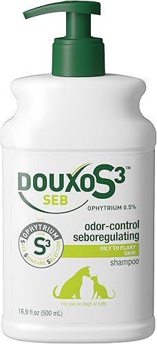 Douxo Champú S3 Seb, contiene 0.5% de ofitrio, control de olores y seborregulación, para pieles grasas a escamosas, seborrea, para perros y gatos,
