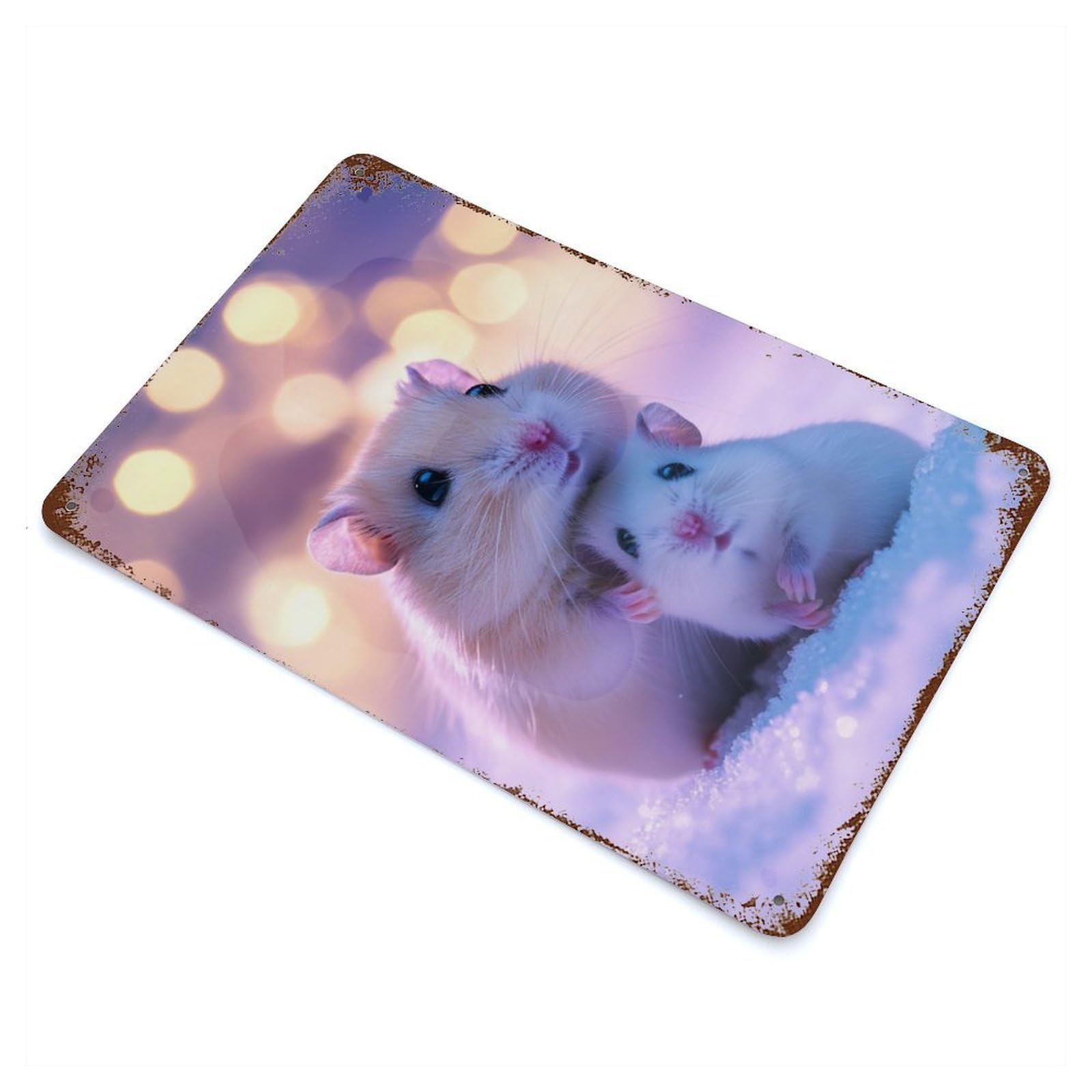 Garage Style Cute Hamsters in Snow Rustic Tin Plaque 11.8"x7.9", Classic Wall Plaque for Bar And Workshop