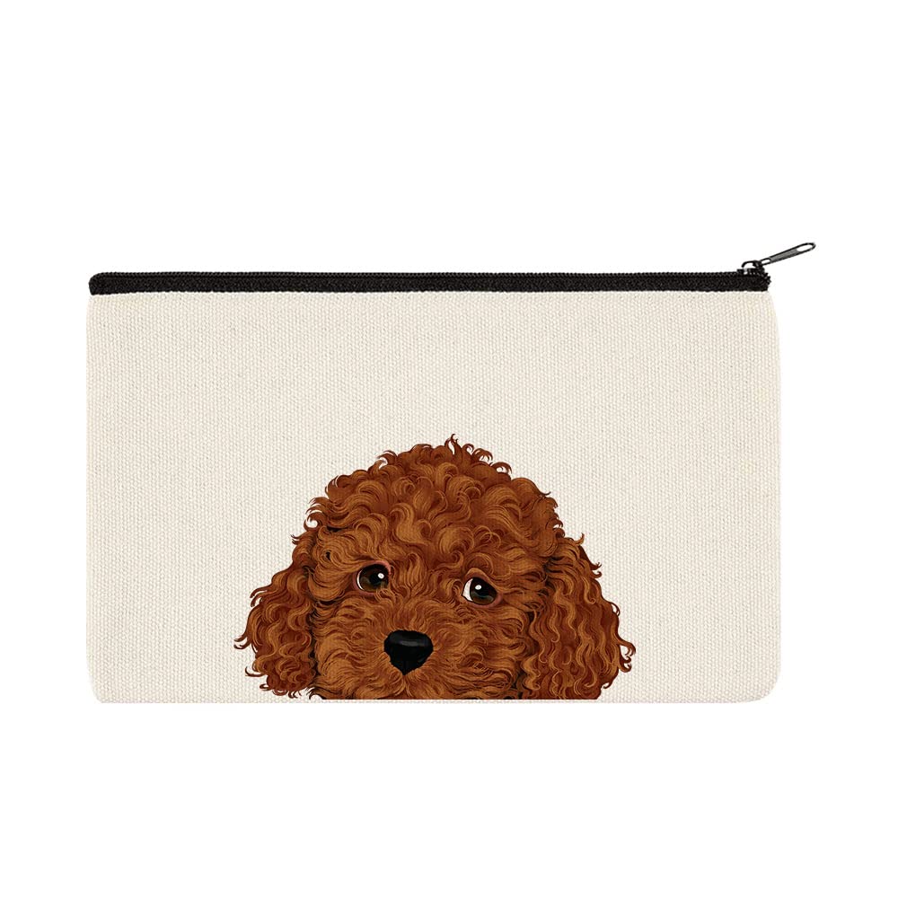 WIRESTER Canvas Zipper Makeup Bag, Cosmetic Pouch, Organizer Case for Women Girl, Multi-Purpose Travel Cosmetic Bag - Brown Toy Poodle Puppy Dog