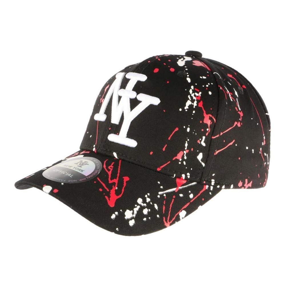 Hip Hop Honour Berretto Unisex NY Pop Art - Nero E Rosso Con Ricamo 3D, Visiera Piatta