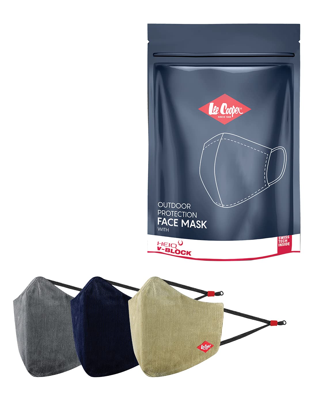 Lee Cooper Lightweight Multi-Layer Corduroy Face Mask For Outdoor Protection, Super Breathable & Reusable Cloth