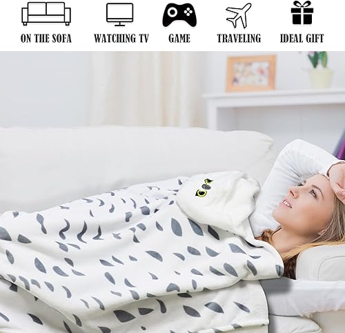 Miniatura 5 de Wearable Blanket Hoodie, Snowy Owl Hooded Blanket Cloak with Gloves, Super Soft Owl Gifts for Adults Kids Birthday Holiday