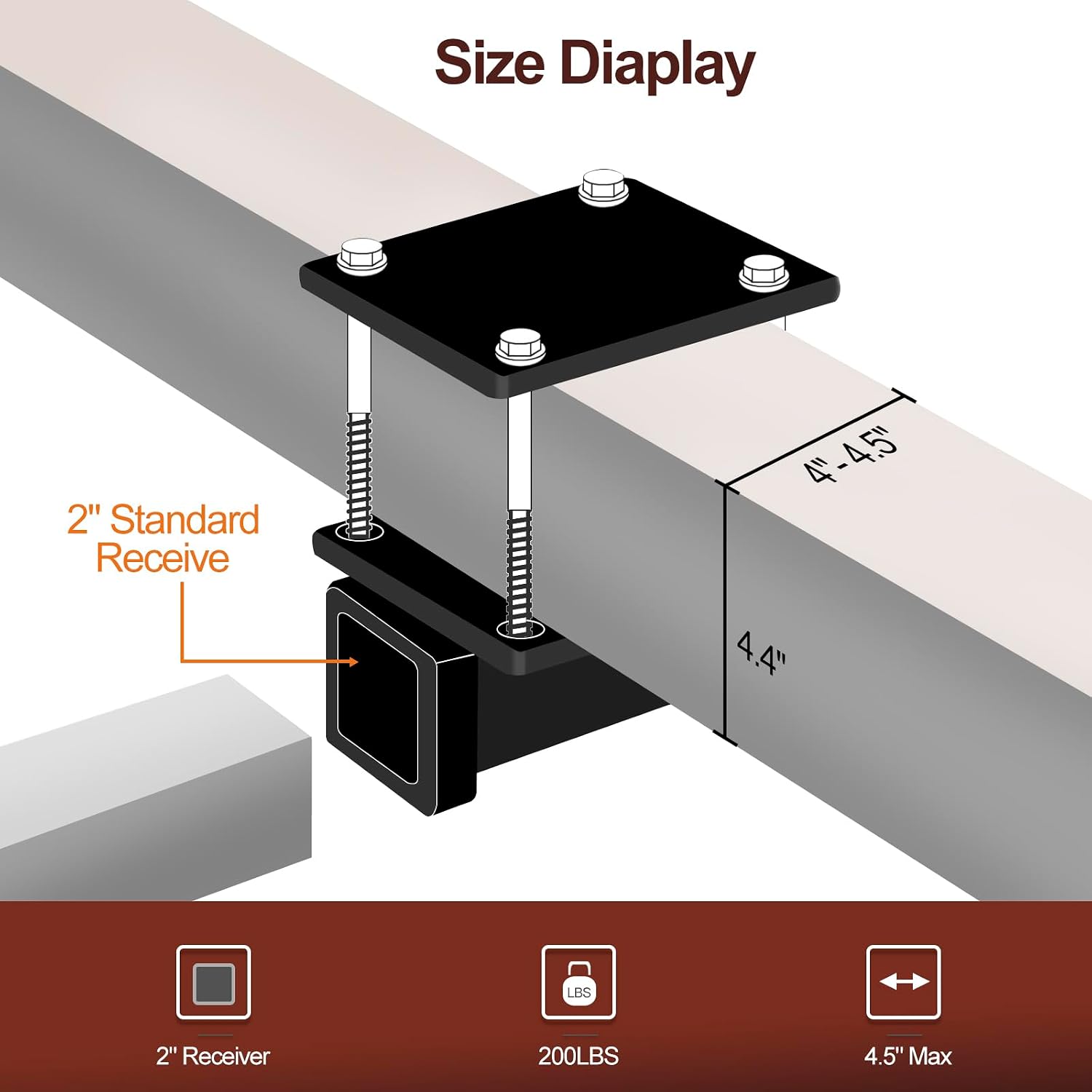 2 Inch Black RV Bumper Receiver Adapter Fits 4" x 4" Continuous Welded Steel Bumpers, Compatible with Camper, RV Bumper Bike Rack Cargo Travel Carrier Mount