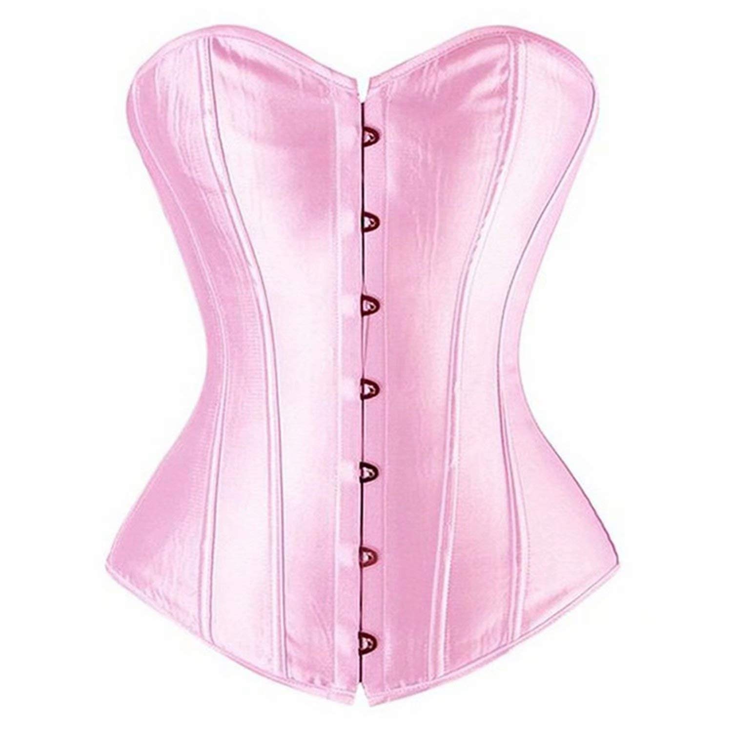 Corsets for Women Bustier Princess Lace up Corset Overbust Satin Plus Size Pink S