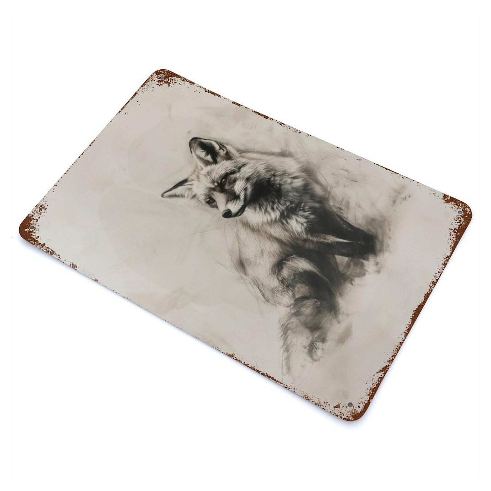 Fox In Charcoal Art Rusty Metal Tin Sign 11.8"x7.9", for Living Room, Hallway And Home Decor, Old School Wall Decor