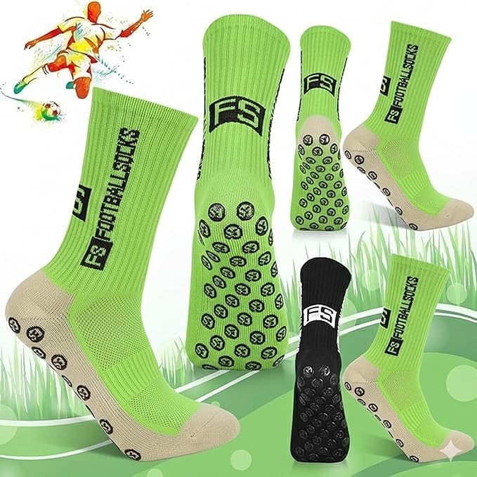 Image of Hi-Tech Performance Athletic Grip Socks for Men & Women Crew Length, Anti-Slip Rubber Grip socks for footballer, Thick Cushion Sports Socks for Running, Gym, Training