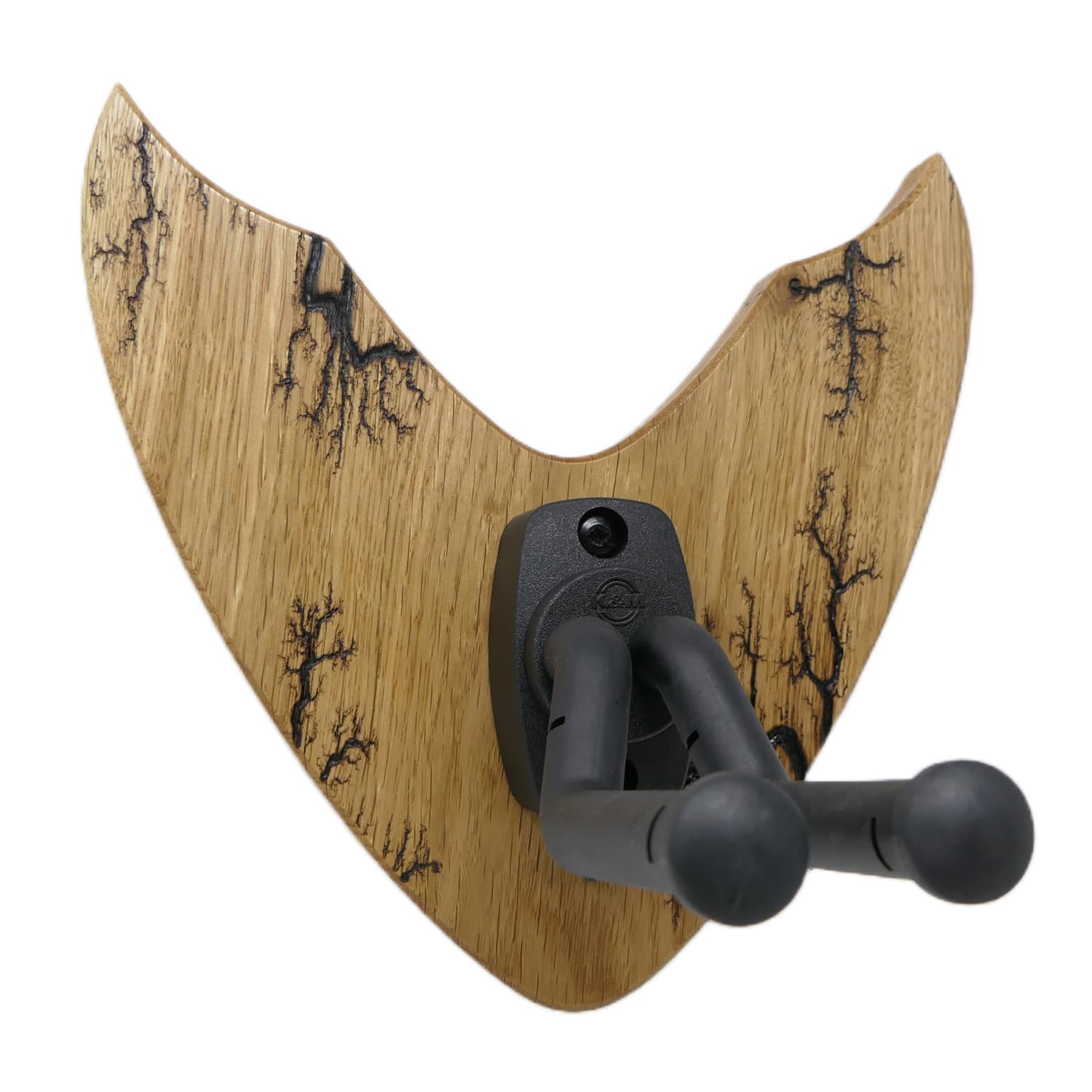 Unikat - Gitarren Wandhalter - Gitarrenwandhalterung Eiche mit Lichtenberg Gravur 23,5x23,5cm - Gitarrenhalter Schwarz Modell DARK LINES SEVEN