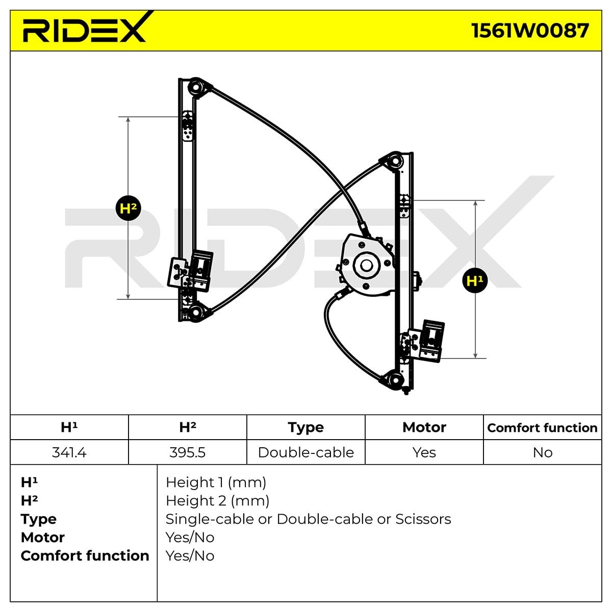 RIDEX 1561W0087 Elevalunas eléctrico Delante, Derecha con electromotor Compatible con VW Polo IV Hatchback 9N, 9A