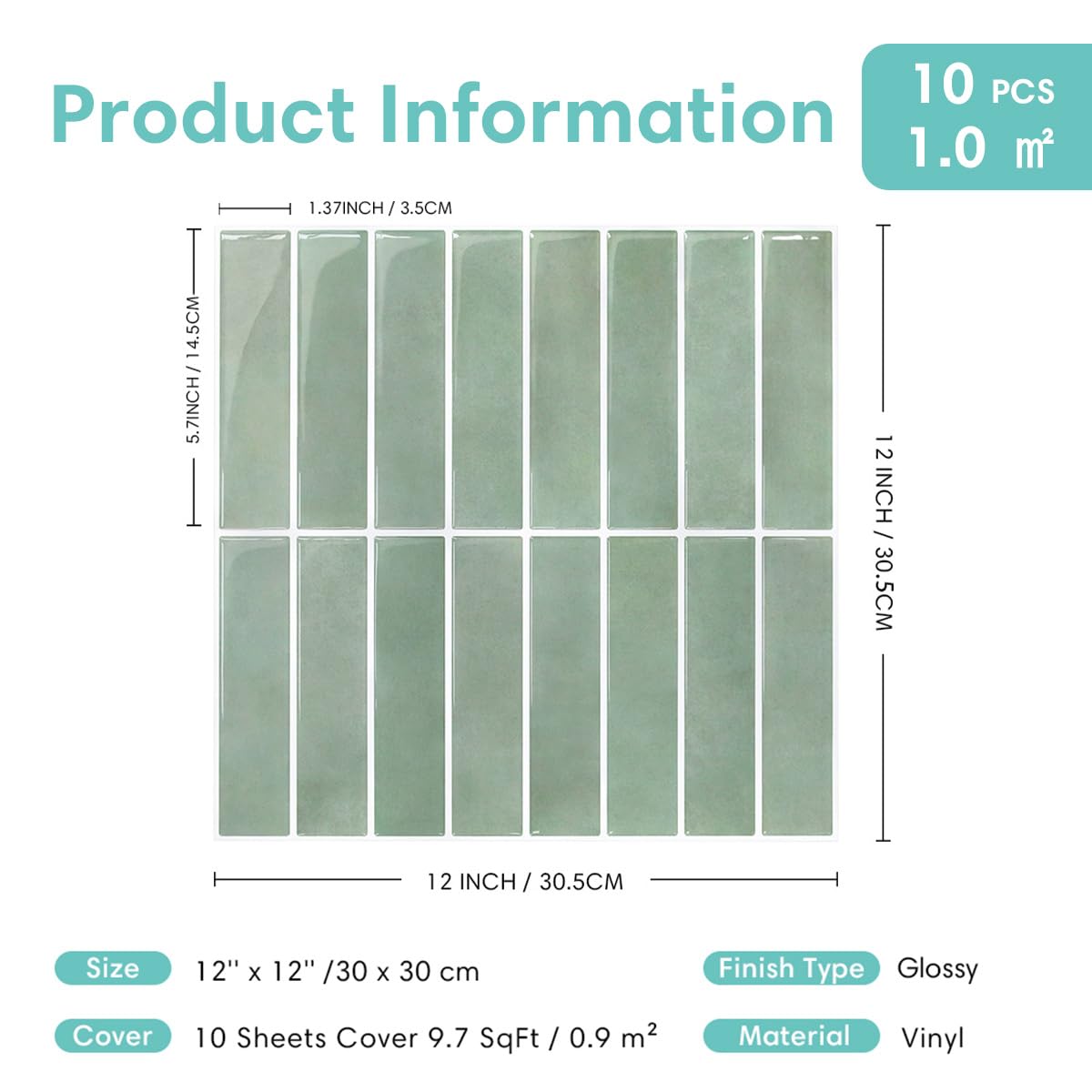 Commomy Piastrelle Adesive Cucina Bagno, 10 pezzi, 30,5 x 30,5 cm | Vinile Paraschizzi Cucina, Mattonelle Adesive Parete per 3D, Autoadesive, Impermeabili