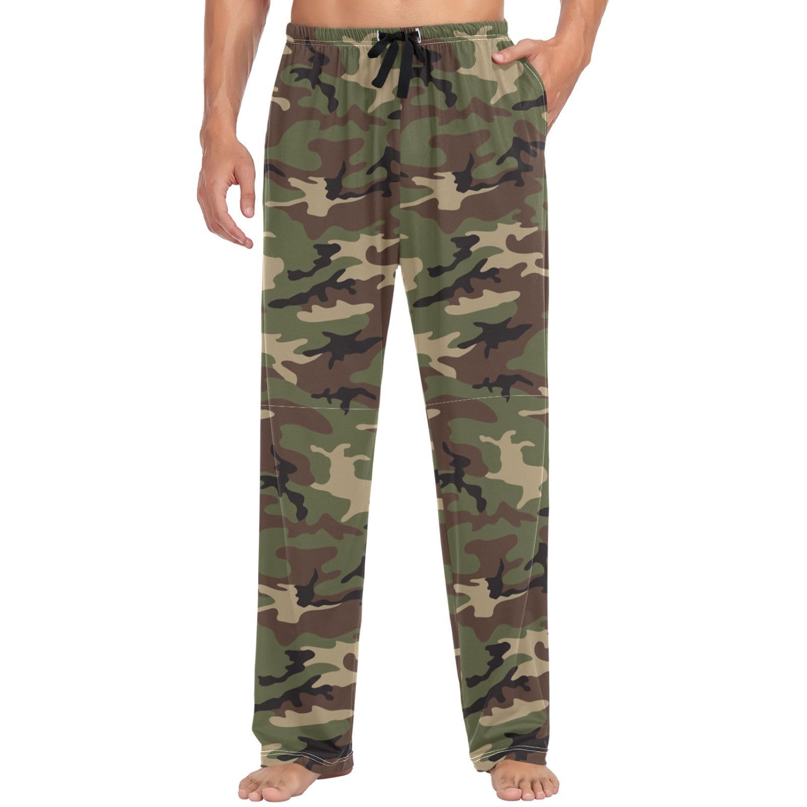 Oudrspo Multicolor Men's Pajama Bottoms Vintage Army Camouflage Mens Pajama Pants Retro Camo Cotton Pj Bottoms Sleepwear Lounge Pants S