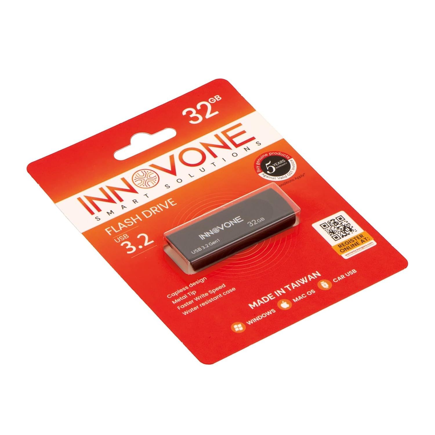 Innovone USB 3.2 Flash Drive, 32 GB, 5-Year Warranty, Compatible with Windows/Mac/Car USB, Gen 1. (Black)