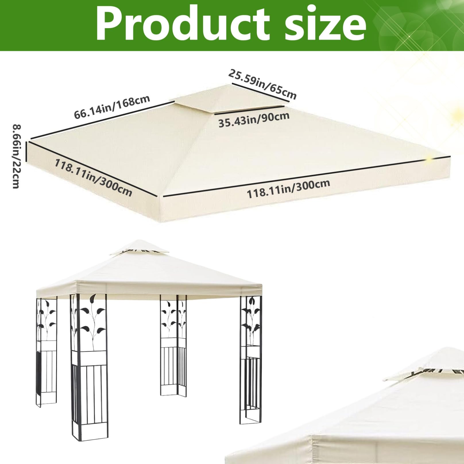 Zapasowy pokrowiec na pawilon 3 x 3, wodoodporny, odporny na promieniowanie UV, 2-poziomowy dach, beżowy, idealny na imprezy w ogrodzie i grille