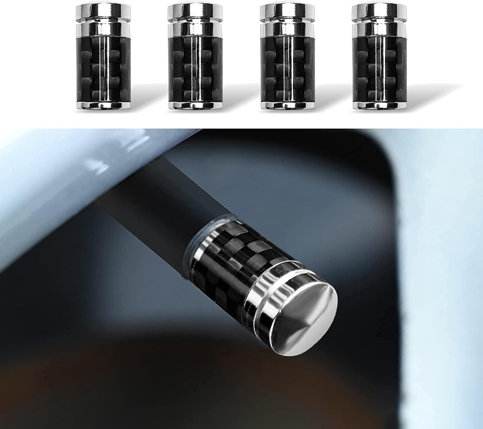 4PCS Universal Tire Valve Stem Caps Carbon Fiber Car Wheel Tire Air Caps Cover Accessories for Cars, Pickup, Lorry, Trucks, SUV, Motorcycle, Bike