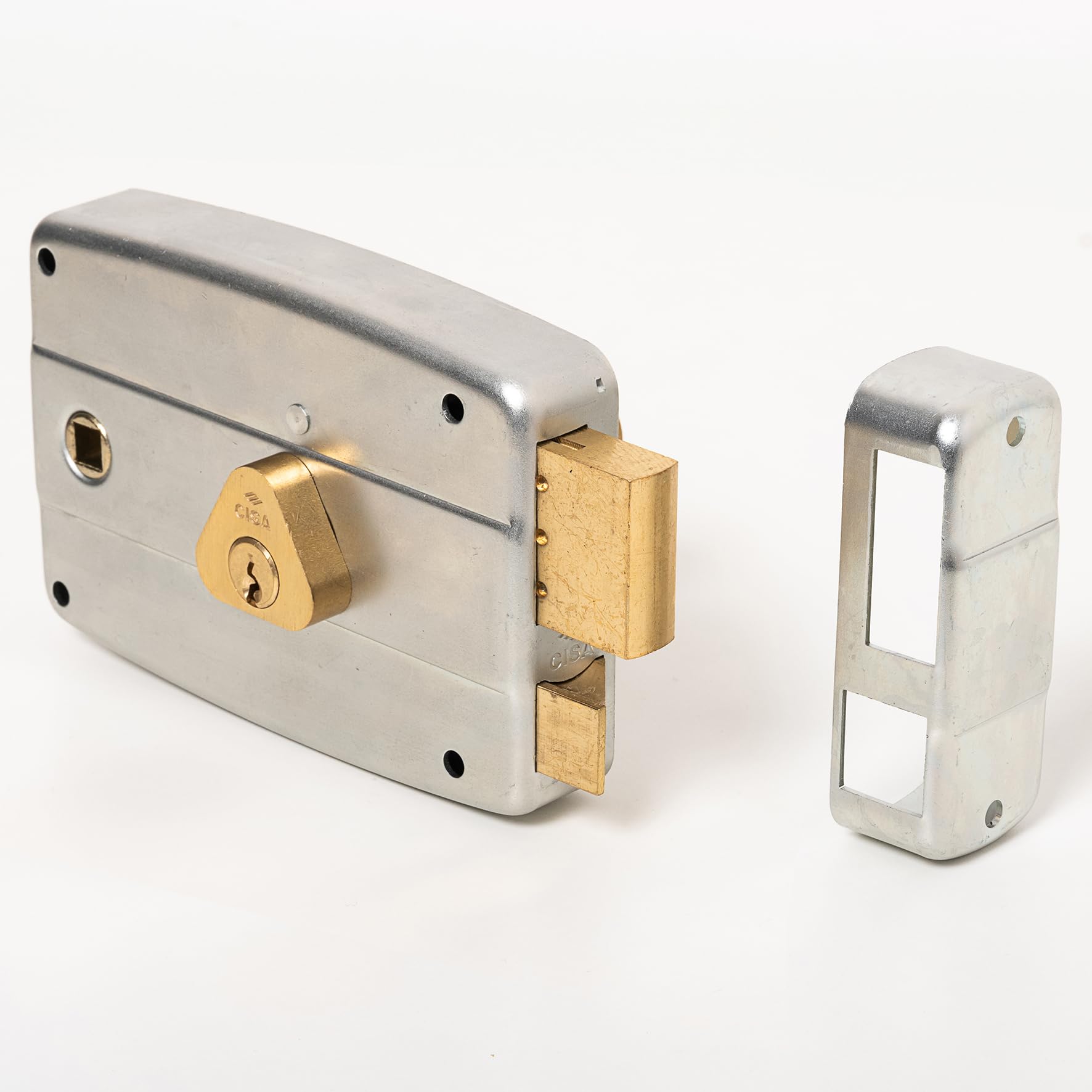 CISA - Serrure de porte en fer à appliquer 15057160179 - Serrure en acier galvanisé avec cylindre et cadre de poignée passant - Serrure de porte extérieure Entrée 60 - Main Droite Appliquer