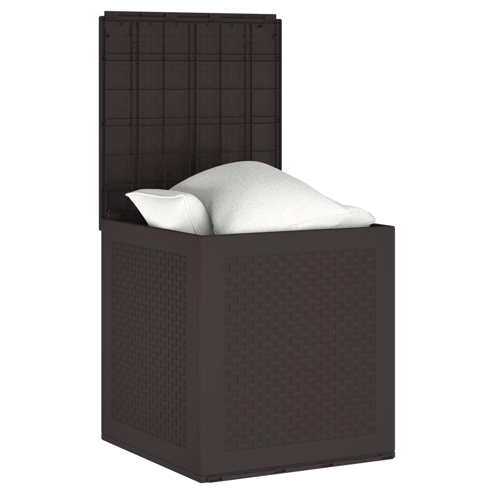 Gartentruhe aus PP Kunststoff Braun 55x53x57 cm Außenlagerbox mit UV-Schutz und texturierter Oberfläche für Terrasse Gartenmöbel Aufbewahrung