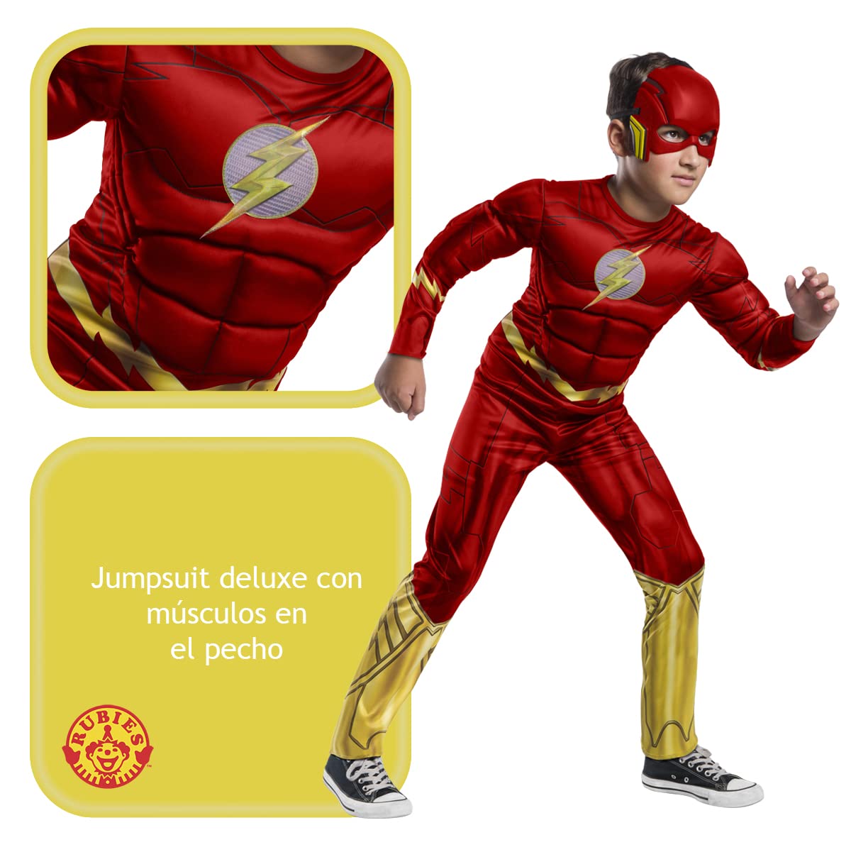 Rubies Disfraz Flash Black Line para niños, Jumpsuit con pecho musculoso y máscara, Oficial DC Comics, Warner Bros, para Carnaval, Navidad y cumpleaños