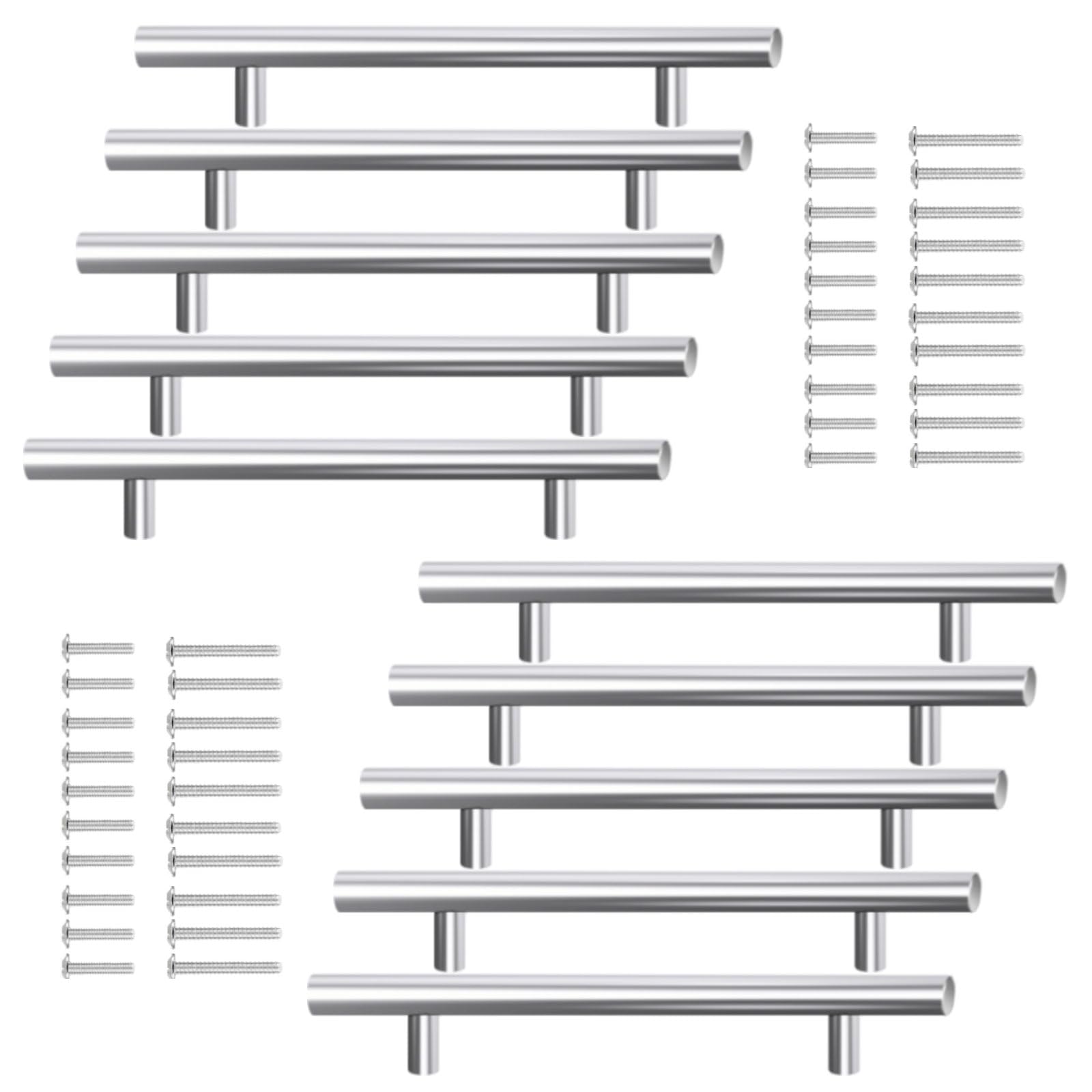 DCRAJIEAQI 10 Piece Satin Silver Kitchen Cupboard Handles – 96mm & 128mm Centre-to-Centre Door Handles for Cabinets and Drawers