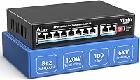VIMIN 10-Port PoE Switch 8 PoE Porttal, 120W, 2 Uplink Csatlakozóval, AI Védelemmel, VLAN Támogatással, 250m Hatótávolsággal, IEEE802.3af/at 1