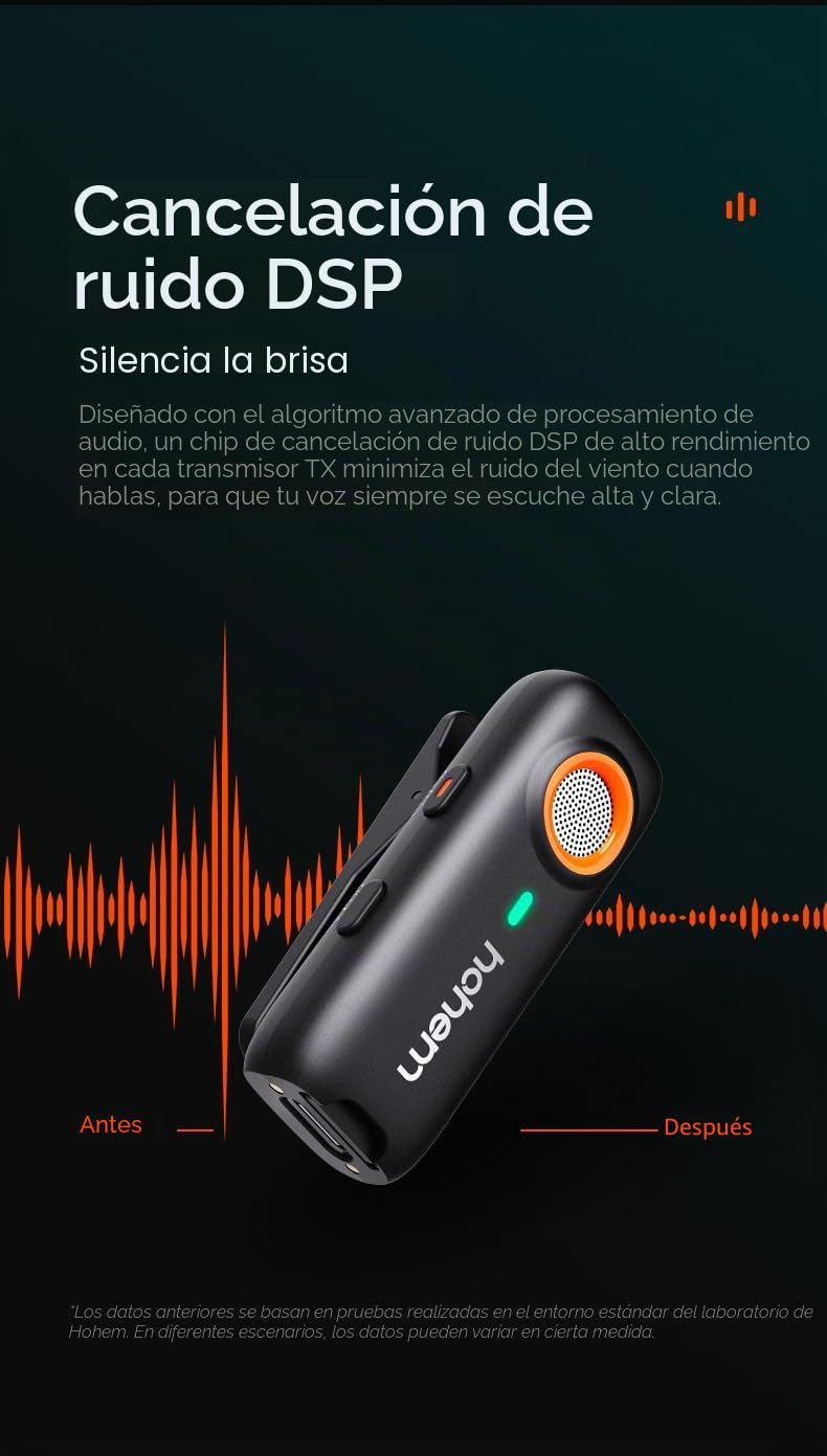 hohem MIC-01 Micrófono de Solapa inalámbrico de Solapa para iPhone iPad, Certificado MFi, Control Remoto,100m(328ft),7.5H, Micrófono Plug-Play para Vlogs, Live Stream (1 TX + 1 RX)