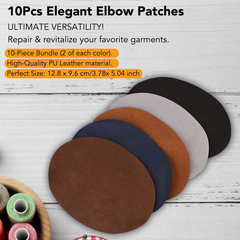 Pack Of 2 PU Leather Elbow/Knee Patches For Clothing Repair (Black, 5.51x3.54 Inches) | Sew-On